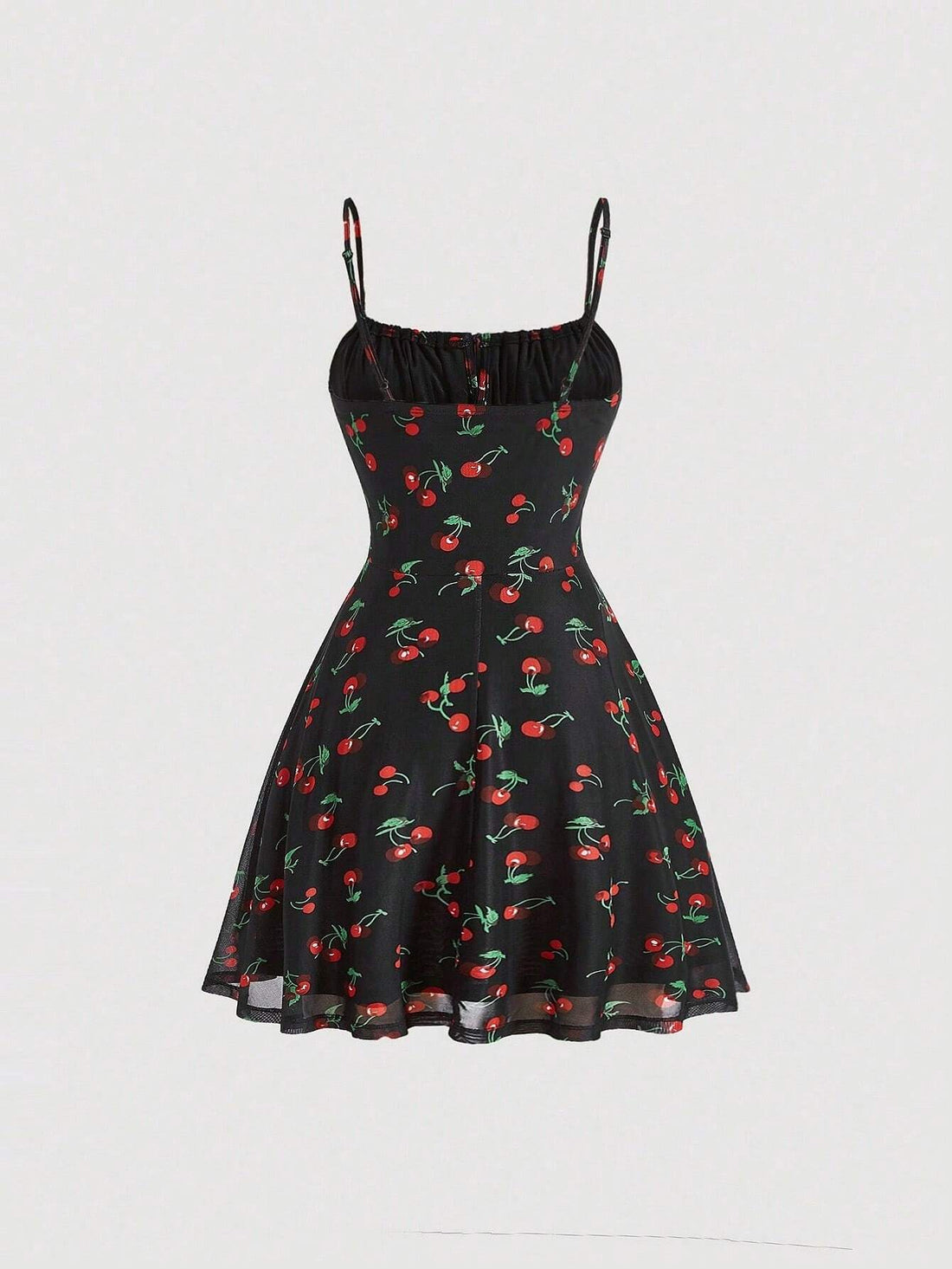 MOD Cherry Print Ruched Bust Cami Summer Pastoral Short Style Dress