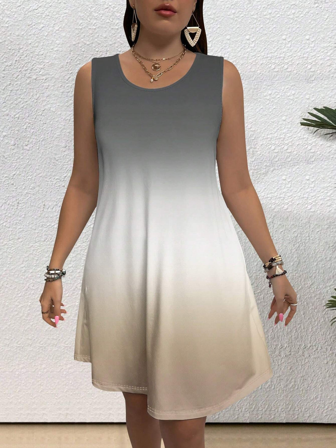 LUNE Summer Women'S plus Size Casual Simple round Neck Sleeveless Dress