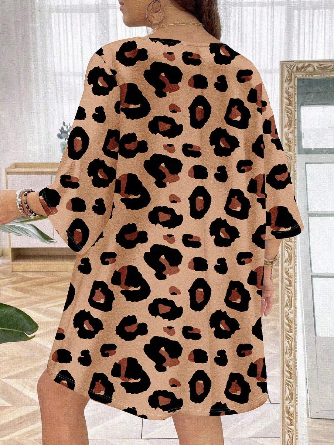 LUNE Casual Oversized Leopard Print Full-Length Dress, Simple Style, Suitable for Summer