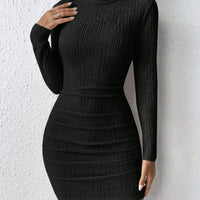 Frenchy Turtleneck Ruched Side Bodycon Dress