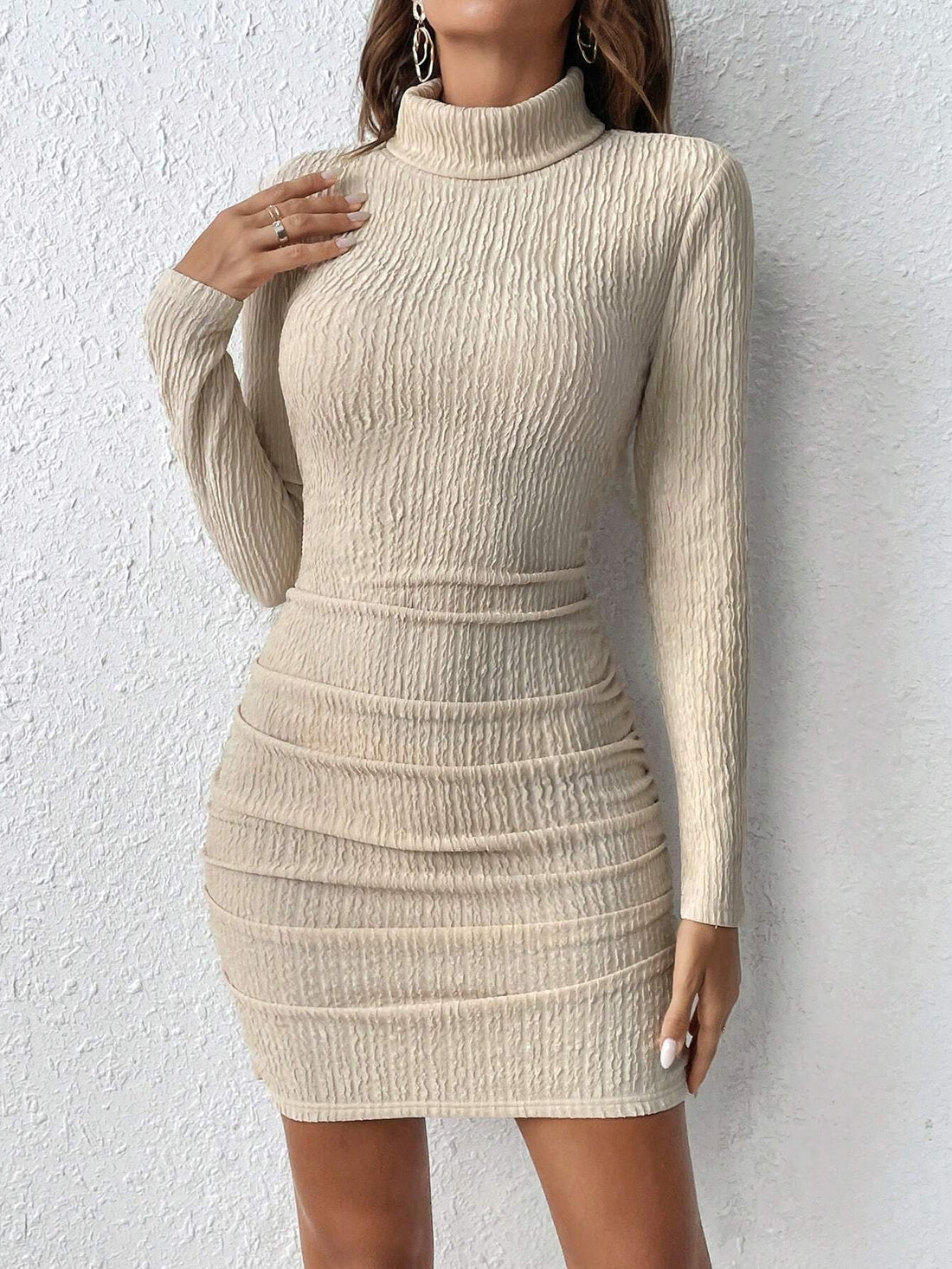 Frenchy Turtleneck Ruched Side Bodycon Dress