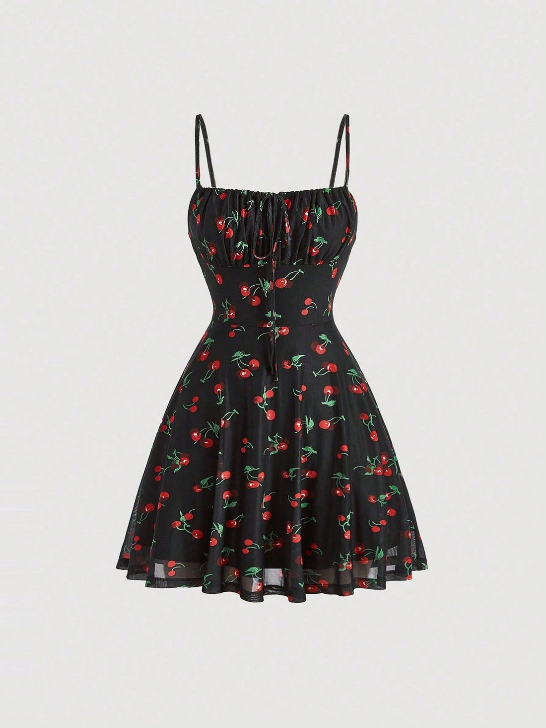 MOD Cherry Print Ruched Bust Cami Summer Pastoral Short Style Dress