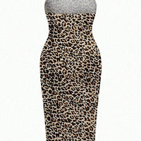 Slayr plus Size Women'S Casual Leopard Print Summer Strapless Bodycon Tube Dress