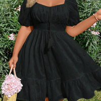 WYWH plus Size Elegant Pleated Chest Cutout Embroidered Dress