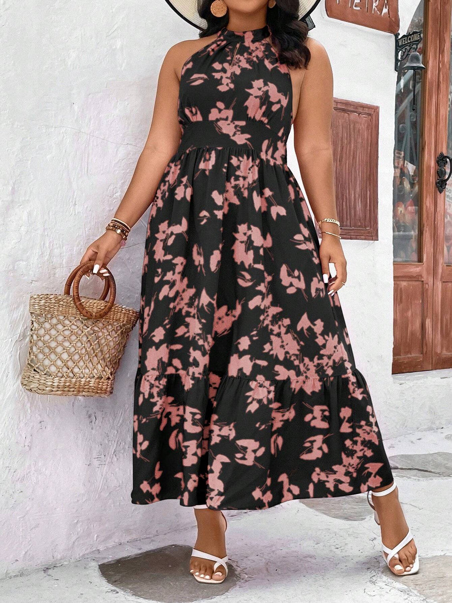 LUNE plus Floral Print Ruffle Hem Dress