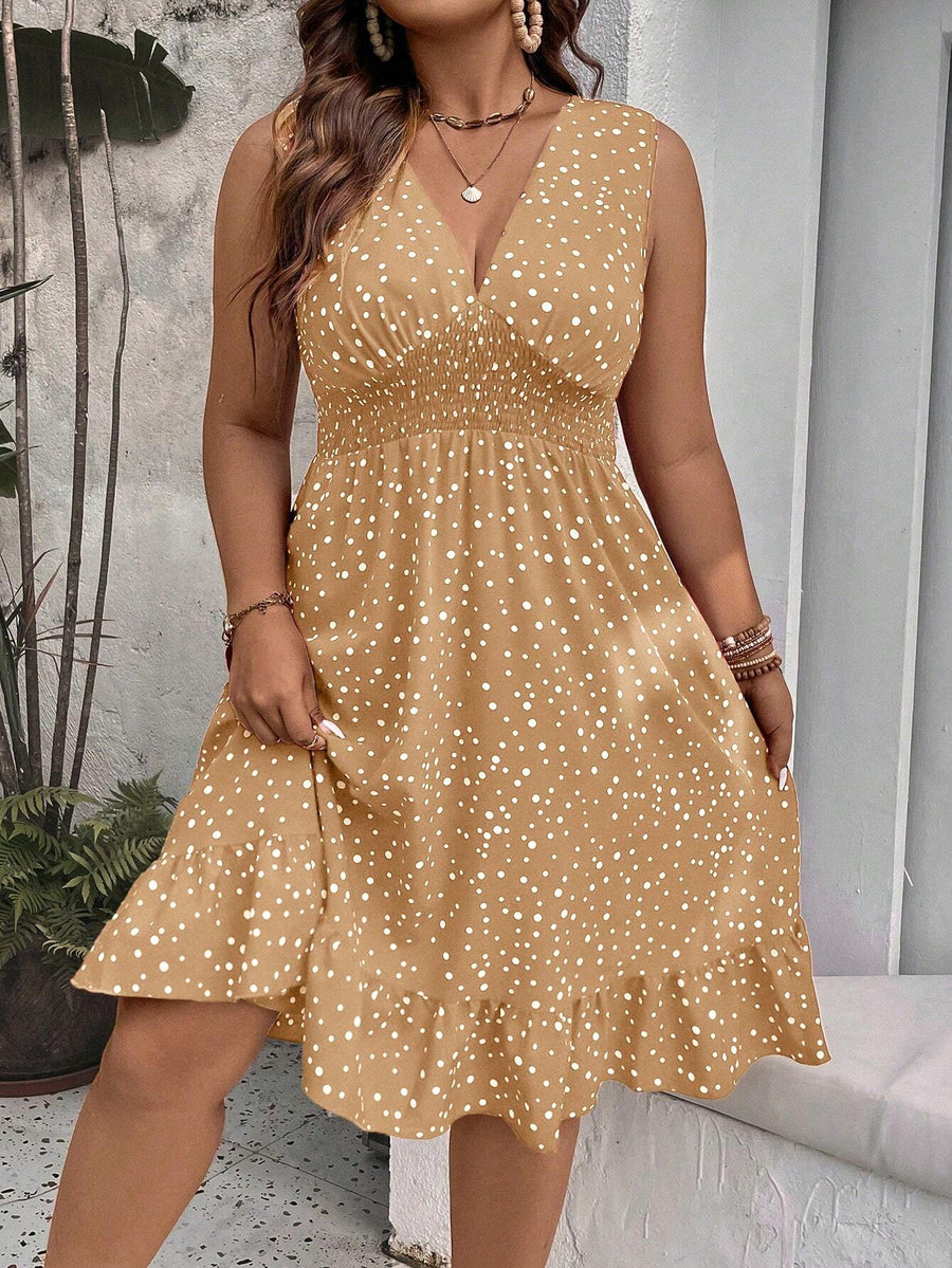 WYWH plus Polka Dot Print Ruffle Hem Dress