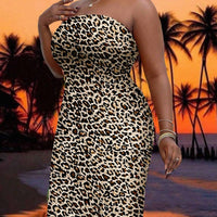 Slayr plus Size Women'S Casual Leopard Print Summer Strapless Bodycon Tube Dress