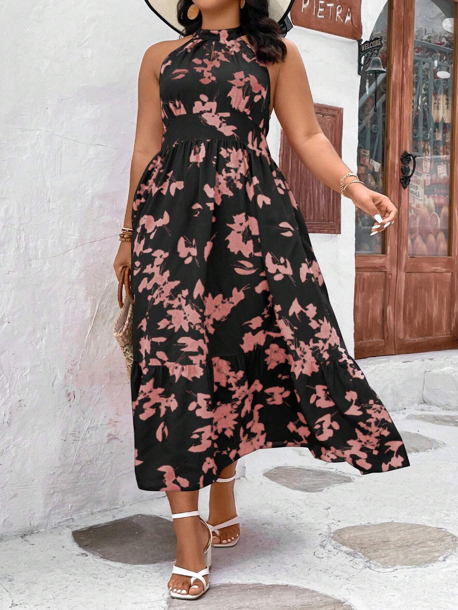 LUNE plus Floral Print Ruffle Hem Dress