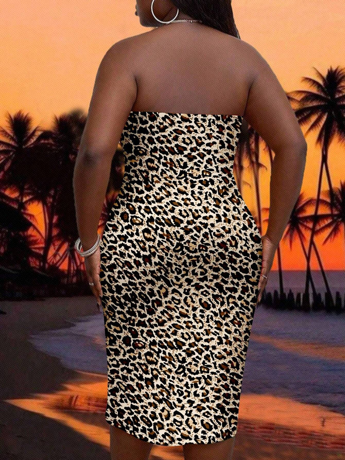 Slayr plus Size Women'S Casual Leopard Print Summer Strapless Bodycon Tube Dress