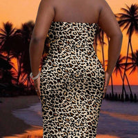 Slayr plus Size Women'S Casual Leopard Print Summer Strapless Bodycon Tube Dress