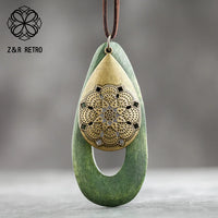 Long Chain Geometric Pendant Wooden Necklaces