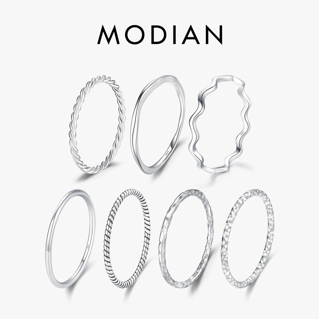 MODIAN 925 Sterling Silver Simple Fashion Stackable Ring