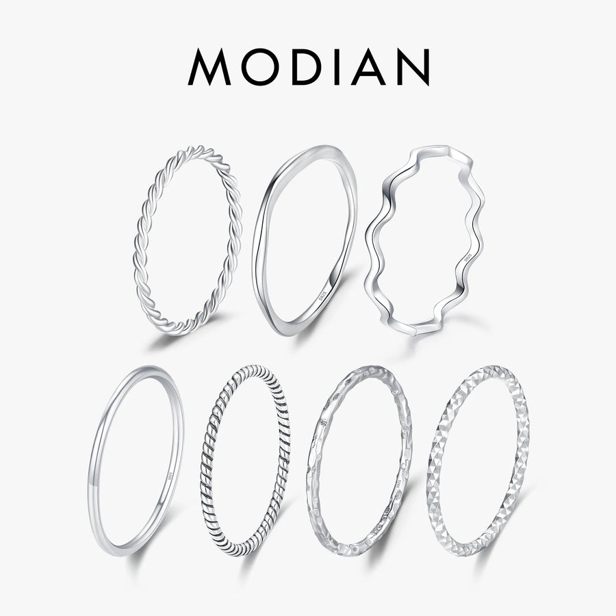 MODIAN 925 Sterling Silver Simple Fashion Stackable Ring