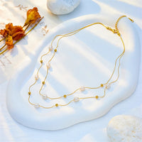 Stainless Steel Double Layer Pearl 2in1 Chains Necklace