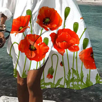 Women Fashion Summer Flower Print Collar Shirt Dress