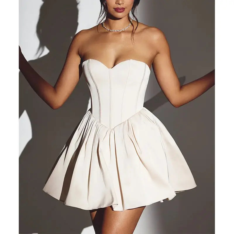 Summer Sleeveless Sexy Slim Off Strapless Chest Wrapping  Dress