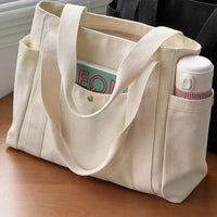 Large Capacity Canvas Solid Letter Tote Bag Versatile Handbag