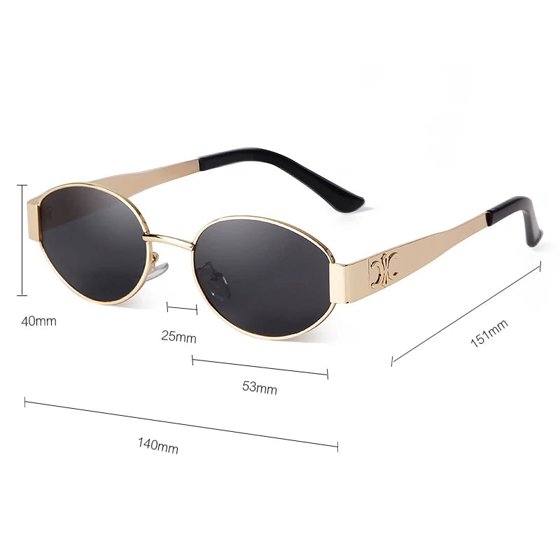 Retro Metal Frame Oval Sunglasses for Women