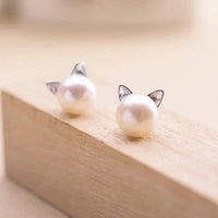 Fashion Earings Jewelry Silver Color Small Pearl Cat Stud