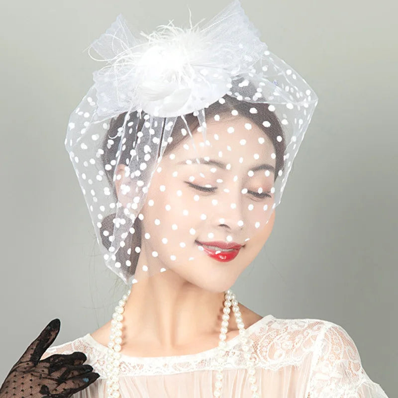 Fashion Women Feather Net Yarns Hat Wedding