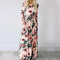 Summer Maxi Pink Floral Print Boho Beach Dress