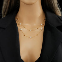 Stainless Steel Double Layer Pearl 2in1 Chains Necklace