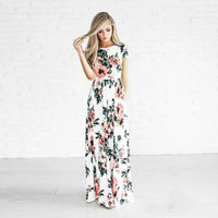 Summer Maxi Pink Floral Print Boho Beach Dress