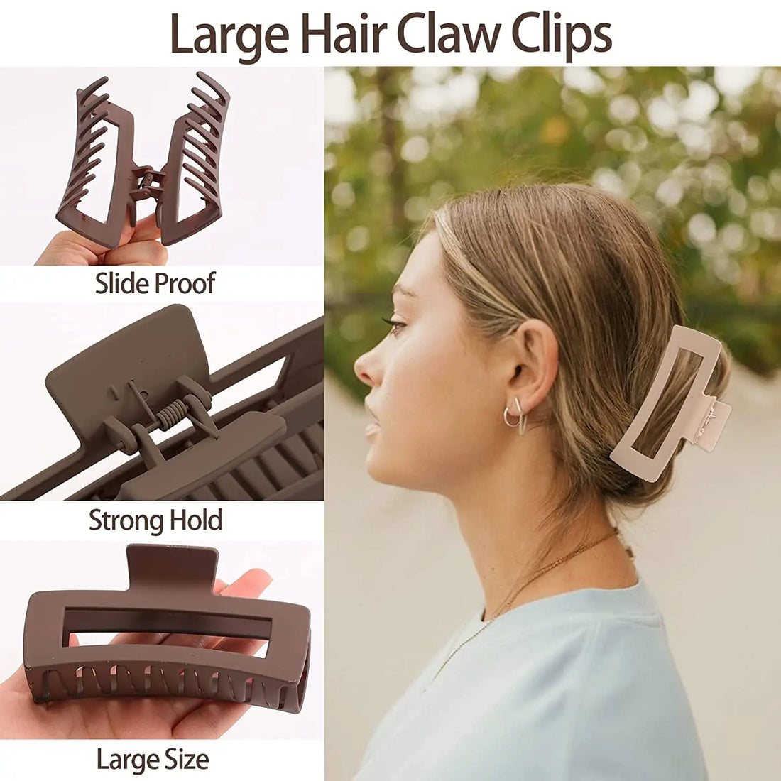 Women Girls Hair Claws Clips Black Cofee Large Claw Clips