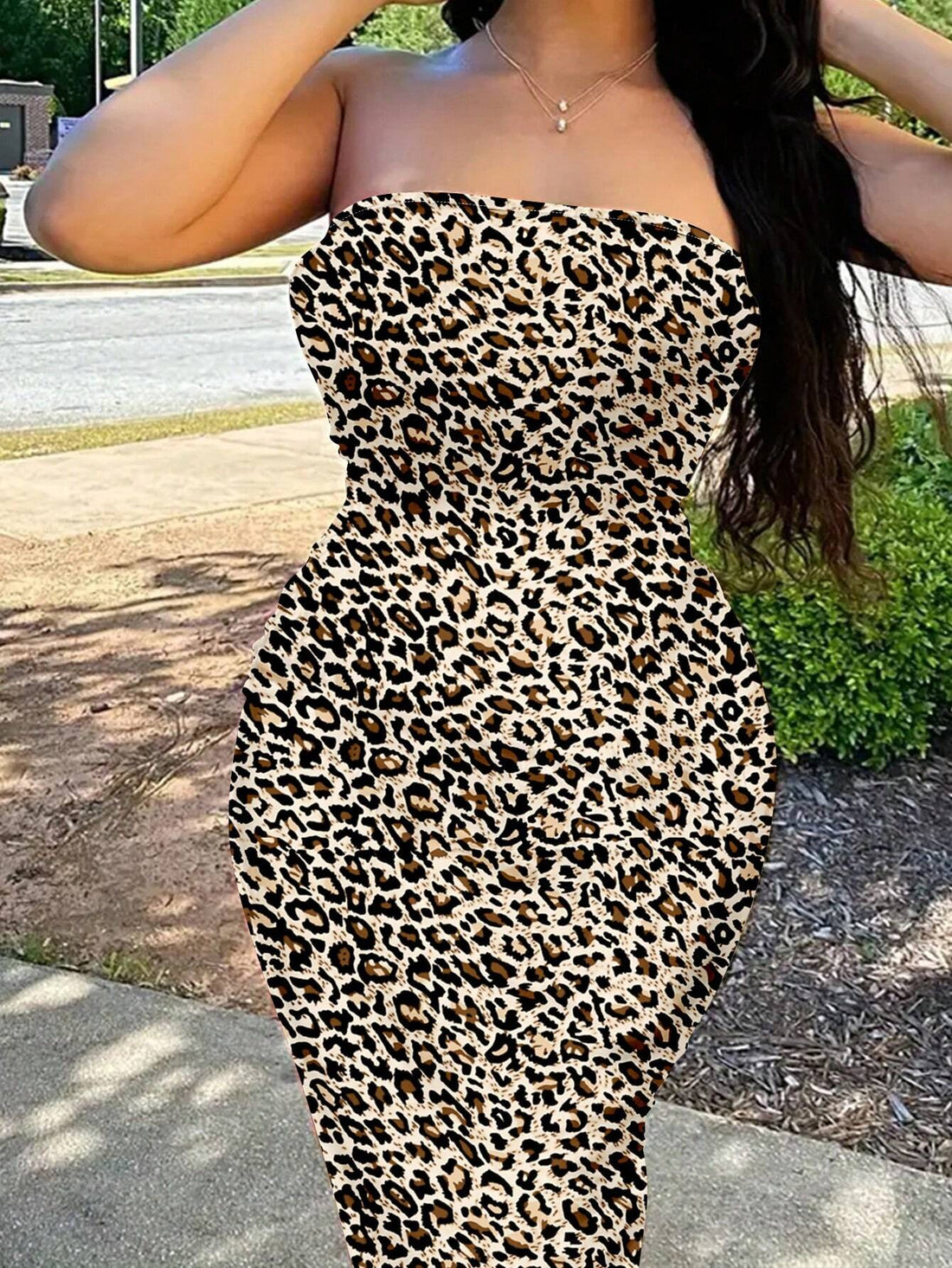 Slayr plus Size Women'S Casual Leopard Print Summer Strapless Bodycon Tube Dress